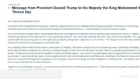 Trump’s message to King Mohammed VI of Morocco on the occasion of Throne Day
