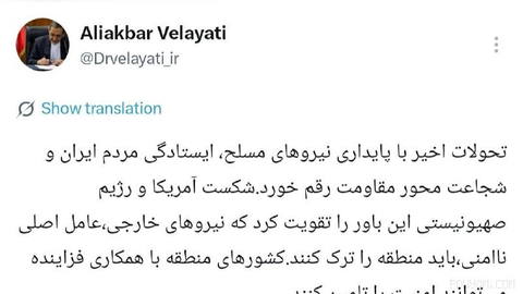 Velayati, Adviser to the Leader: Foreign Forces are the Main Source of Insecurity; They Must Leave the Region