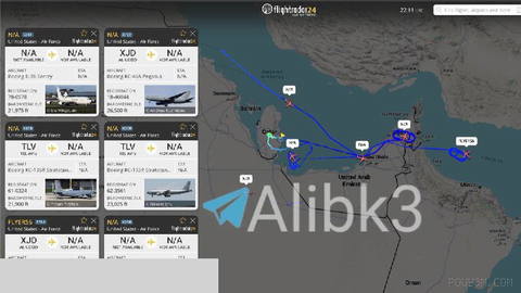 Five refueling tanker aircraft and one U.S.-made E-3B early warning aircraft flying near the Strait of Hormuz…