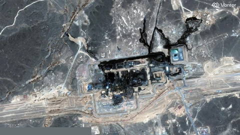 Satellite imagery shows heavy damage to a Saudi pumping station