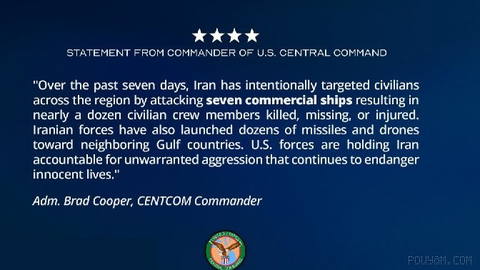 〰 Brad Cooper: Iran attacked 7 commercial ships last week, killing or injuring nearly 10 crew members.