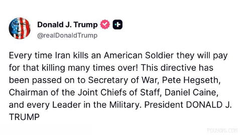 Trump: Iran will pay several times the cost for the killing of each American soldier