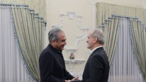 Pakistan Interior Minister Mohsin Naqvi says he conveyed a message from Pakistan’s prime minister and army commander to Masoud Pezeshkian