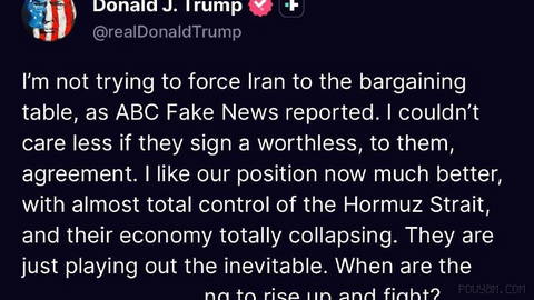 Trump made remarks about Iran and the Strait of Hormuz; called for a uprising by the Iranian people