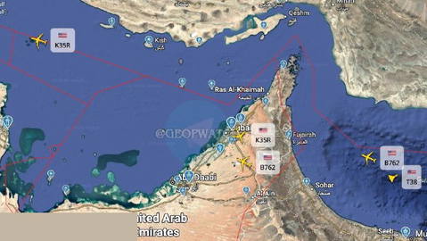 ❌— U.S. Air Force activity around the Strait of Hormuz; 5 refueling aircraft observed in the skies.