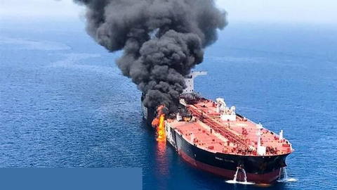 An image of an Iranian oil tanker on Kharg Island that was targeted by a U.S. missile attack.