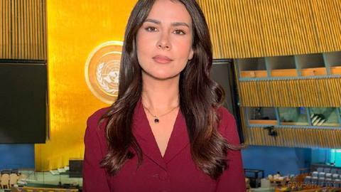 Maryam Rahmati, an Iran International journalist, at the United Nations headquarters in New York,