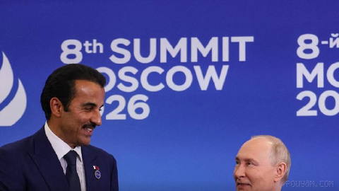 تمیم بن حمد آل ثانی، امیر قطر، در دیدار با ولادیمیر پوتین، رییس‌جمهوری