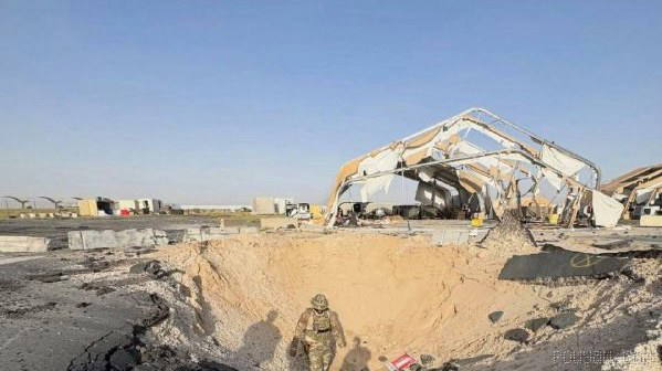 Alleged image of an Iranian missile strike on the Muwaffaq Salti Airbase in Jordan