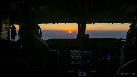 Crew of a U.S. Air Force KC-135 Stratotanker aerial refueling aircraft in the skies over the Middle East, carrying out ...
