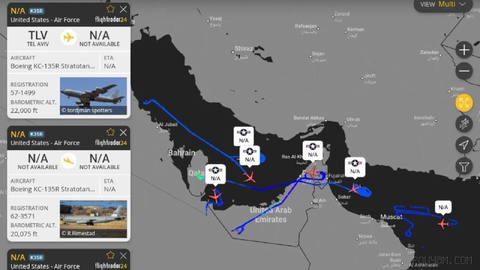 Many US Air Force aerial refueling aircraft are active tonight around the Strait of Hormuz, and a US Navy P-8A maritime patrol aircraft is also flying over the Sea of Oman…