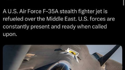 CENTCOM: An image from June 19, 2026 of a radar-stealth F-35A Lightning II U.S. Air Force fighter jet being refueled by…