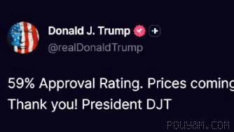 👈 Trump on Truth Social: 59% approval rating. Price cuts come along with lower oil and gas prices — thank you, President DJT