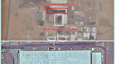 Satellite images show a logistical warehouse belonging to Halliburton, a U.S. oilfield services company, has been completely destroyed and burned in the fire