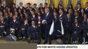 ⏺President Trump joined the Olympic and Paralympic athletes of the U.S. team, and at the White House, along with them, chanted “America…