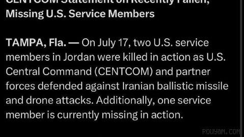 🚨🚨 Urgent: 2 U.S. soldiers were killed in an attack by the Islamic Republic on Jordan.