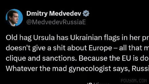 ❌ Deputy Head of Russia’s Security Council Dmitry Medvedev attacks Ursula von der Leyen, head of the European Commission: