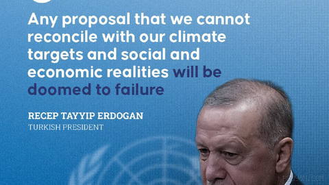 Turkish President Recep Tayyip Erdogan says Türkiye will host COP31 in Antalya from Nov.