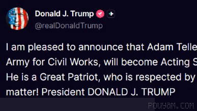 — President Trump announced that Adam Telle, who currently serves as the deputy secretary of the Department of the Army for civil works, will be appointed as acting secretary of the Army with immediate effect…