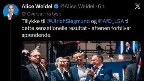 — Elon Musk congratulated the AfD party on a major victory in the state election in Saxony-Anhalt, Germany.