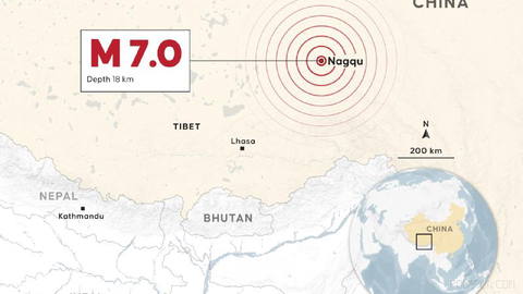🚨 Magnitude 7.0 earthquake strikes China’s Tibet region near Nagqu